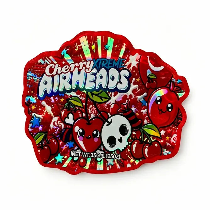 Die Cut Mylar Bags 3.5g - 50 Pcs Cherry Airheads Smell Proof BagsMylar Bags