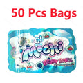 50 pack of 3.5g Mochi Berry Bitez holographic die cut mylar bags in an exotic custom shape