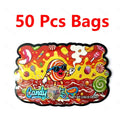 50 pack of 3.5g candy die cut mylar bags in an exotic cartoon shape for smell proof packaging