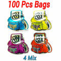 Backpack Shaped Die Cut Mylar Bags - 4 Color Mix (100 Pcs Bulk Pack)Mylar Bags