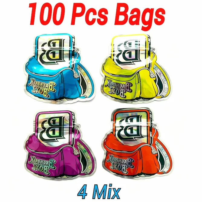 Backpack Shaped Die Cut Mylar Bags - 4 Color Mix (100 Pcs Bulk Pack)Mylar Bags