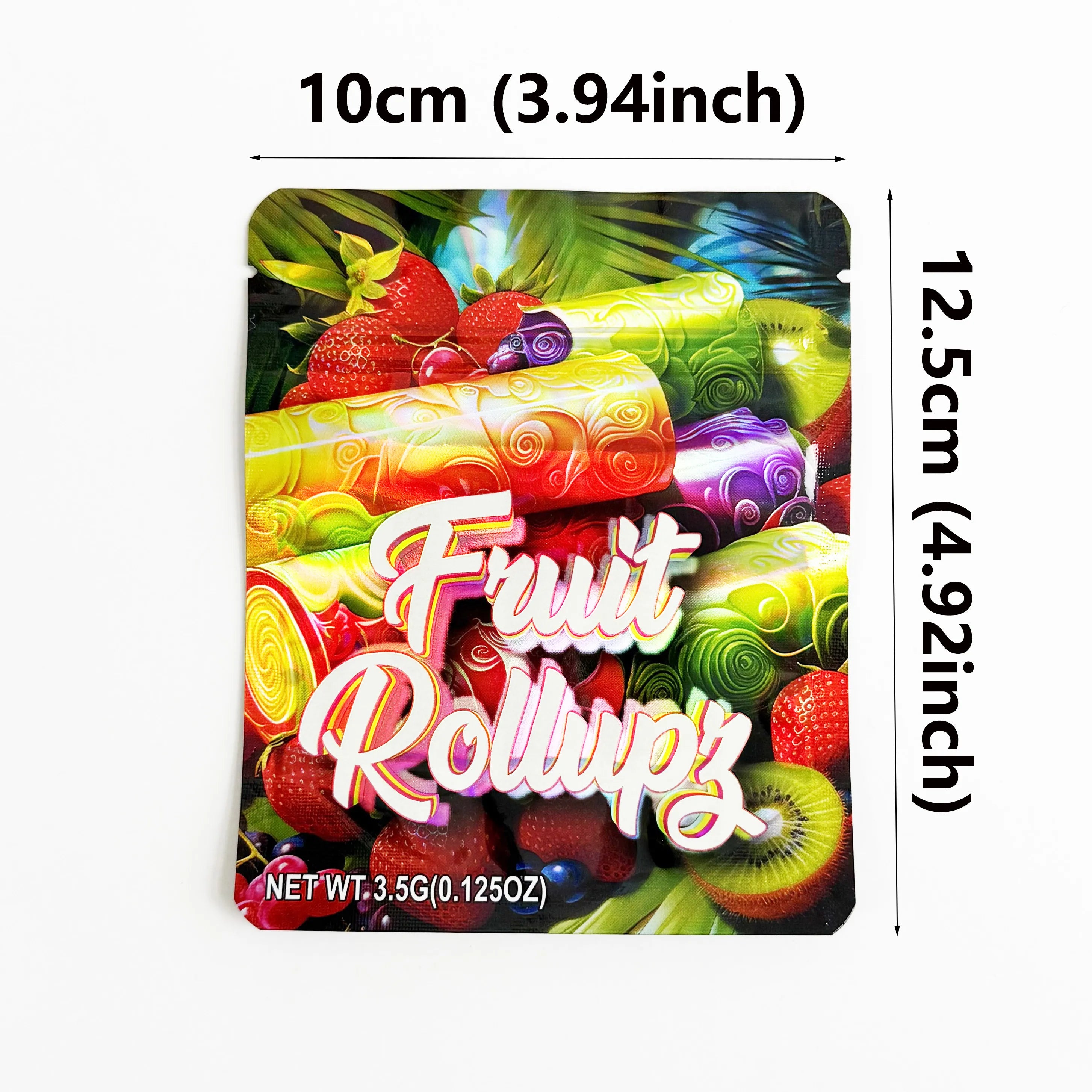 10pcs 3.5g Mylar Bags Fruit Roll Design Smell Proof Resealable Ziplock Stand Up Pouches for Candy Packaging