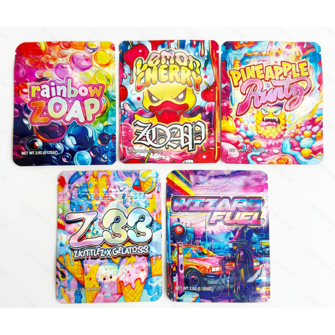 50pcs 3.5g Mixed Design Mylar Bags Smell Proof PouchesMylar Bags