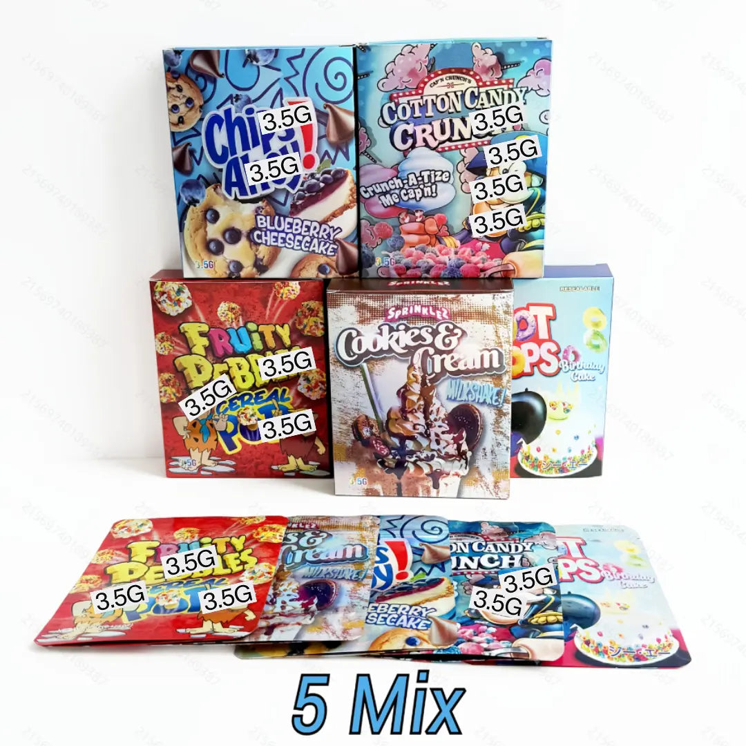 20pcs Mylar Bag & Box Combo Set 5 Mixed Designs Smell Proof Ziplock Food Storage Pouch Resealable Foil Packaging