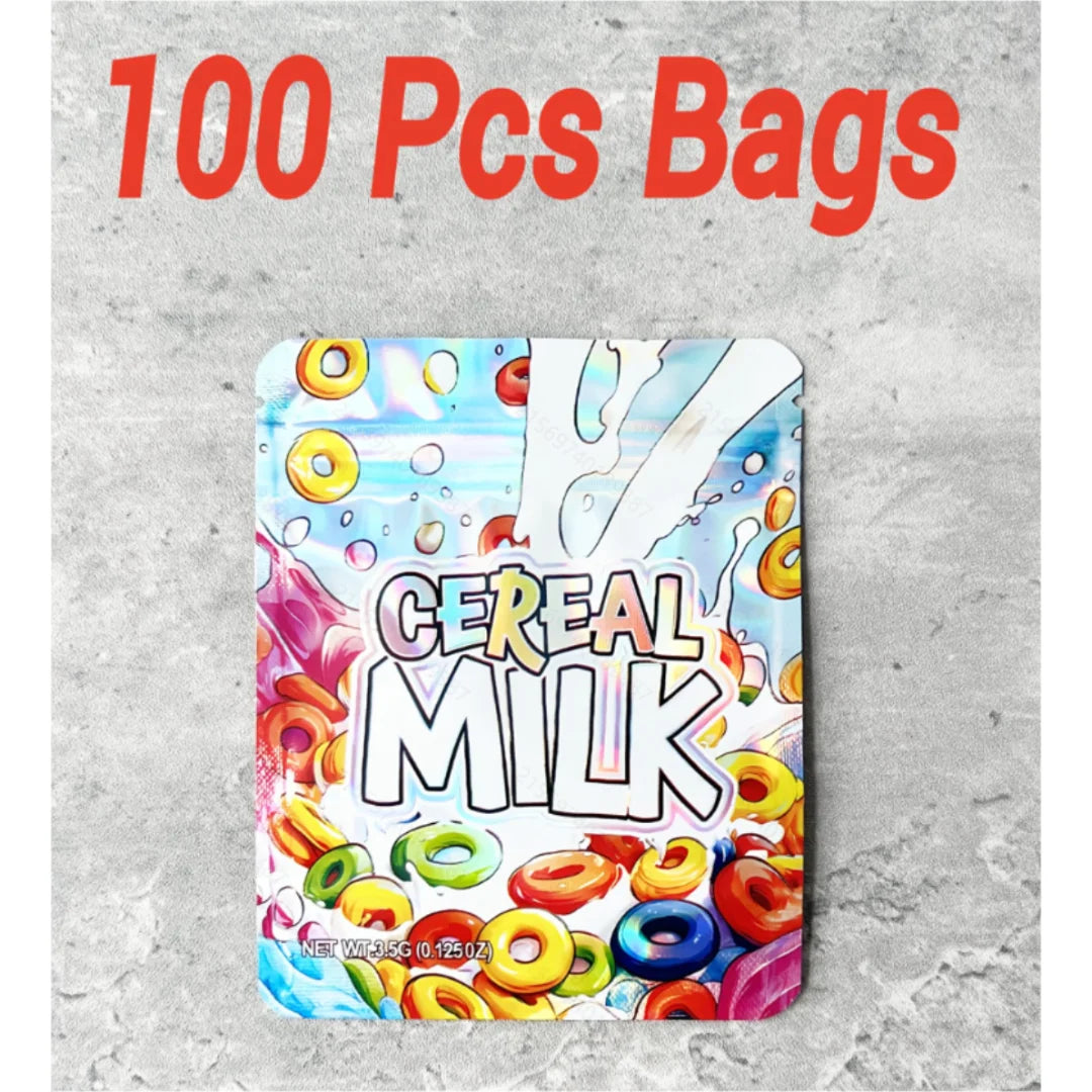 100pcs 3.5g mylar bags cereal milk design