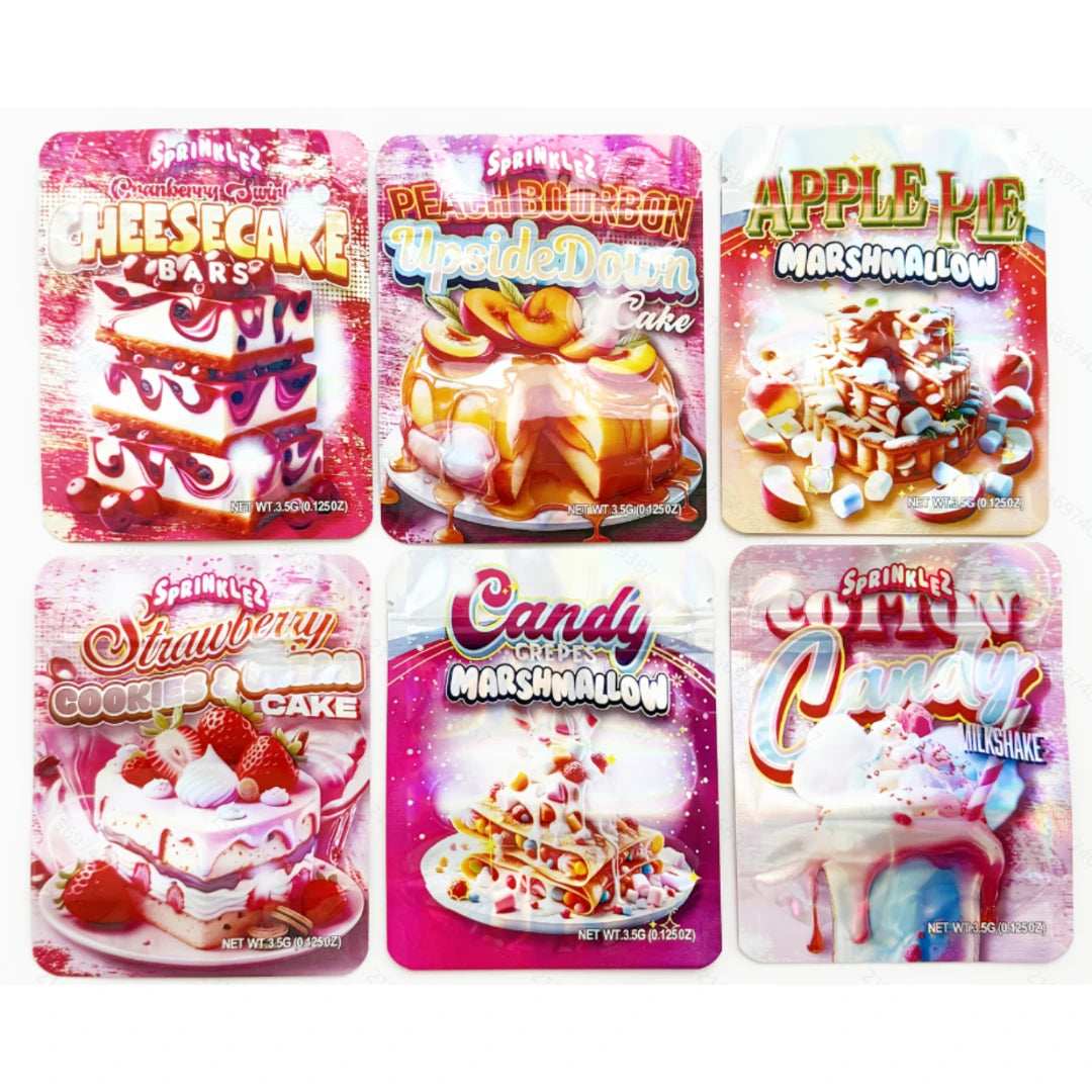 3.5g mylar bags 100 pack dessert theme designs