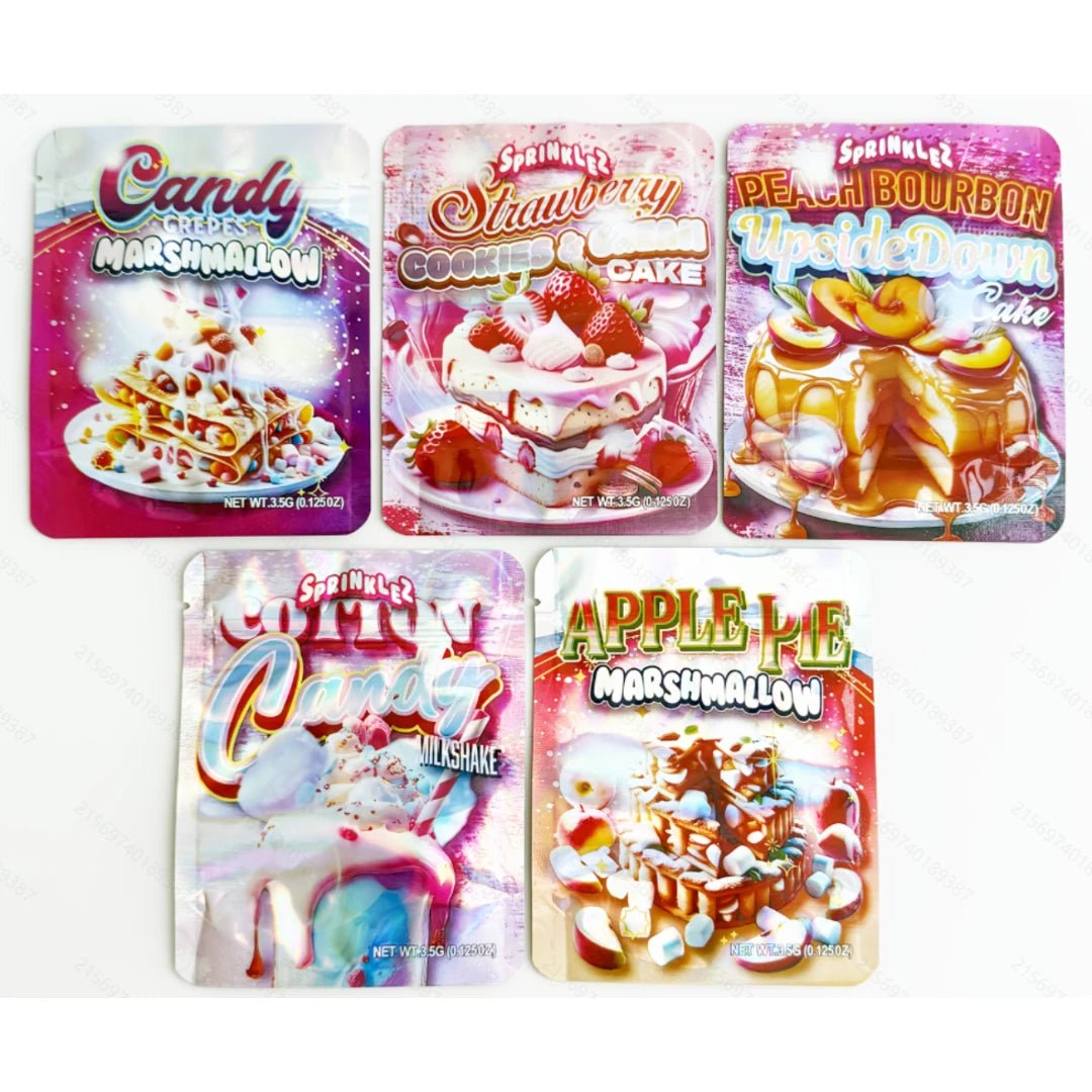 50pcs assorted candy cake marshmallow mylar bags with colorful dessert designs