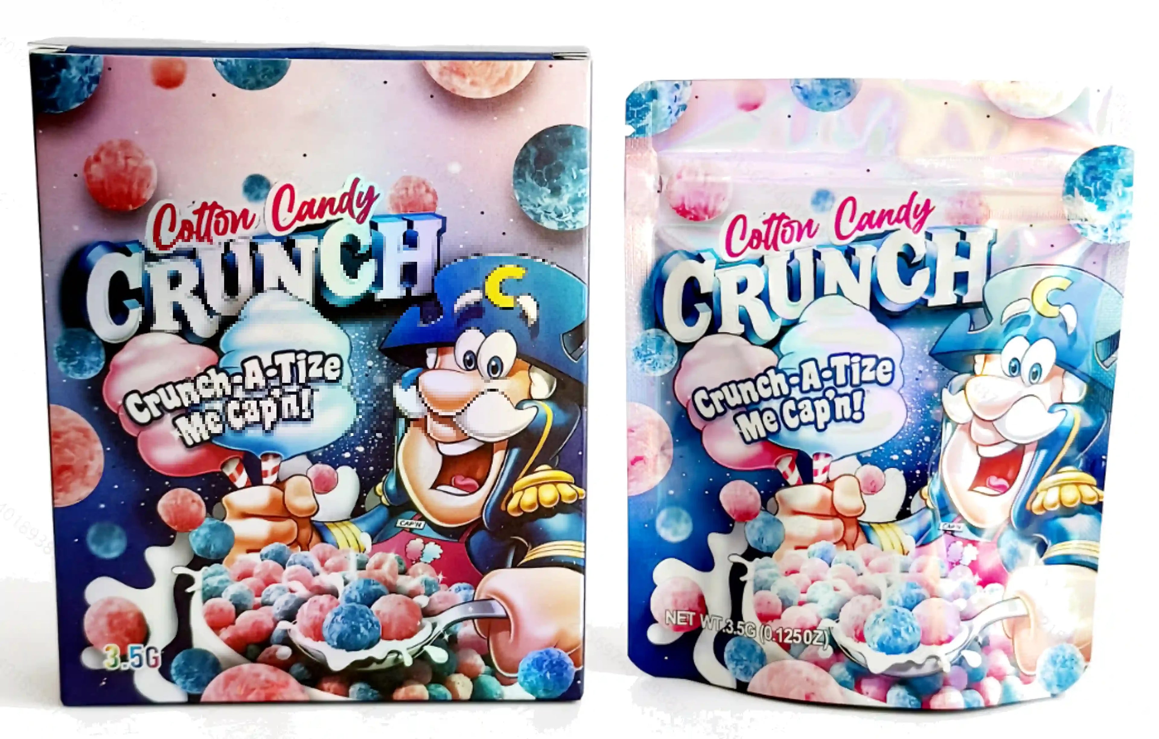 10 Pack 3.5g Mylar Bags with Matching Boxes Smell Proof Ziplock Foil Packaging Cotton Candy Crunch Style
