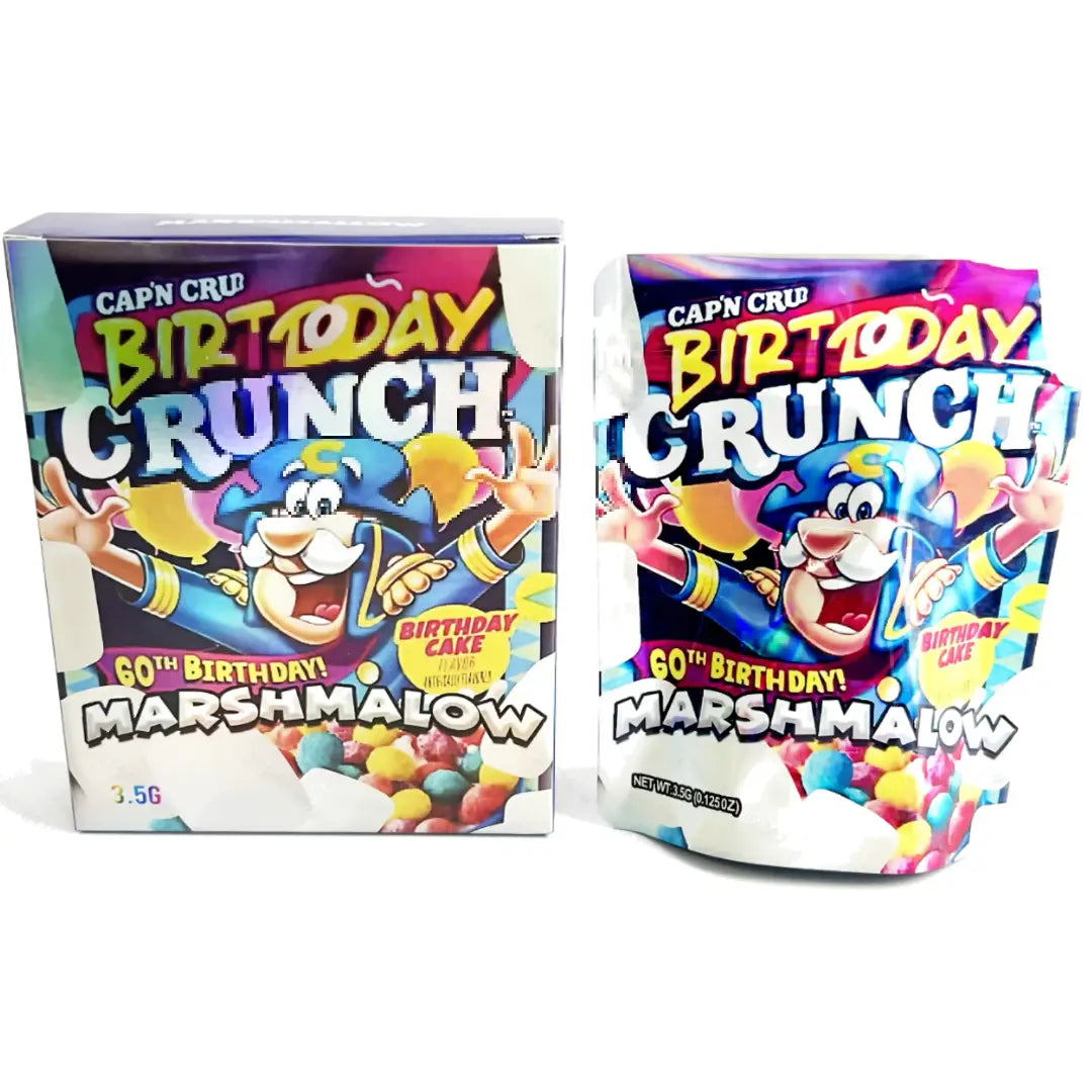 10 Pack 3.5g Mylar Bags with Matching Boxes Smell Proof Resealable Foil Packaging Birthday Cake Party Design