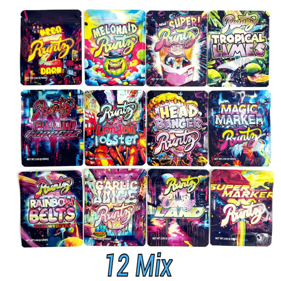 3.5g mylar bags 100 pack mixed neon designs