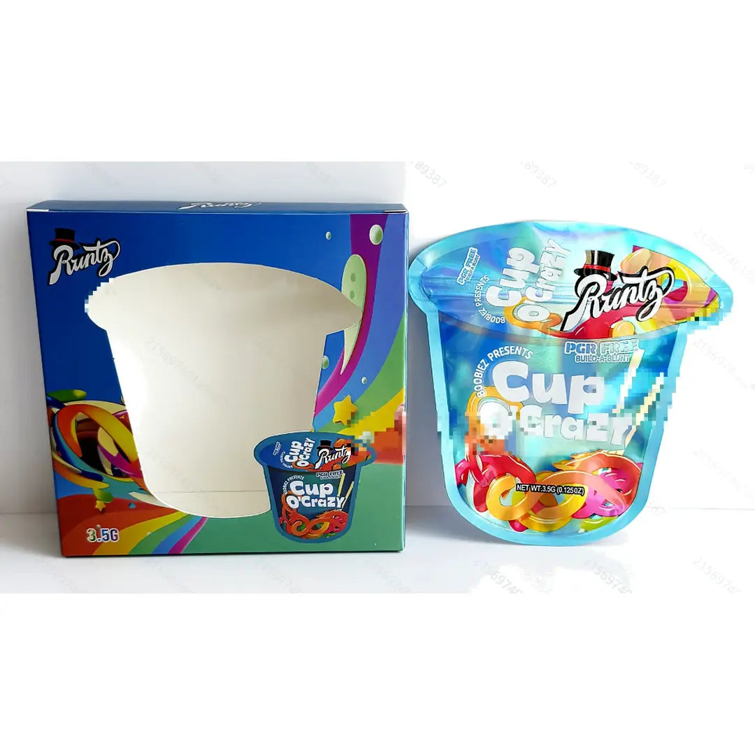 10 Pack 3.5g Mylar Bag & Box Set – Cup Style Smell Proof Packaging with Matching Display Boxes
