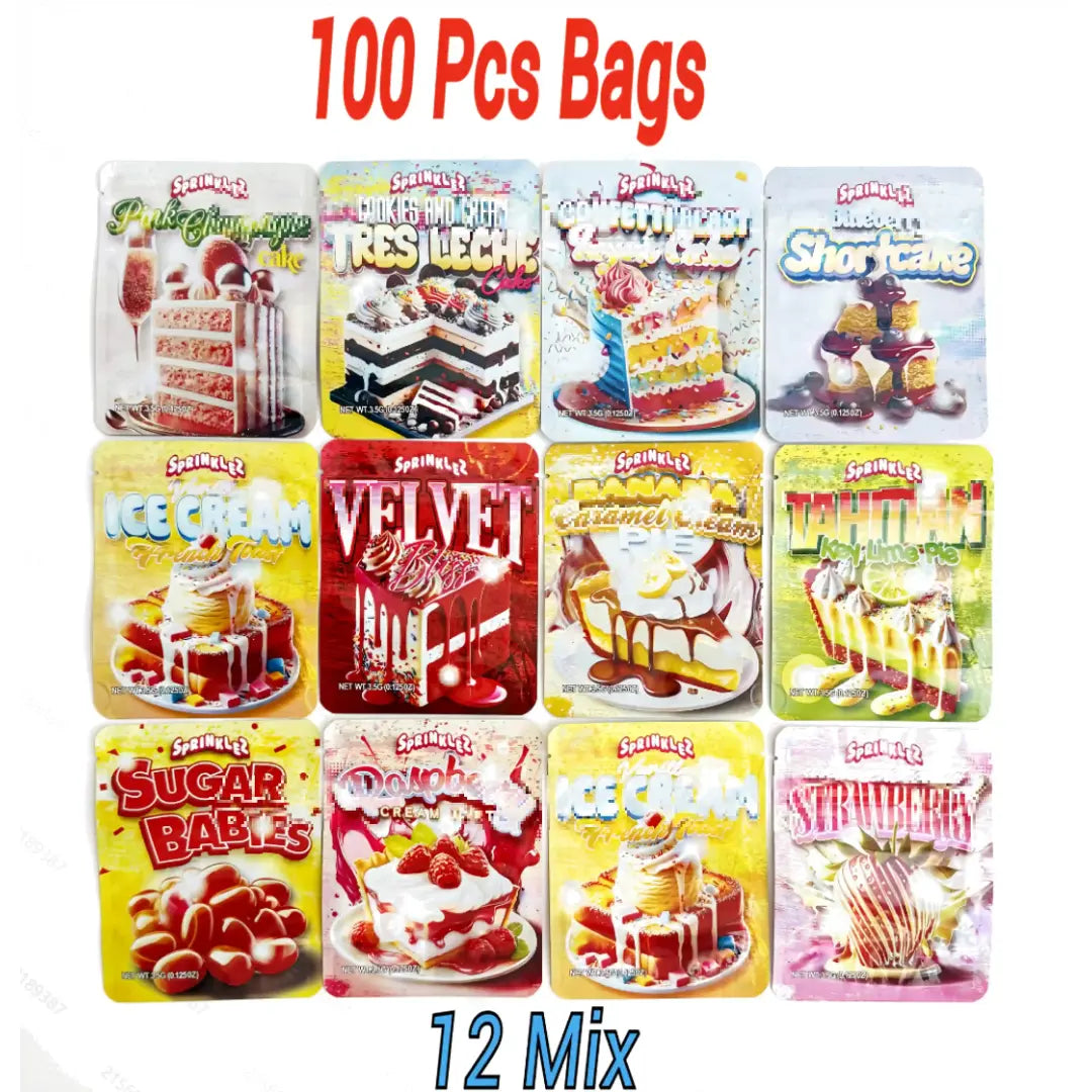 3.5g mylar bags 100 pack 12 mixed designs smell proof resealable ziplock bag