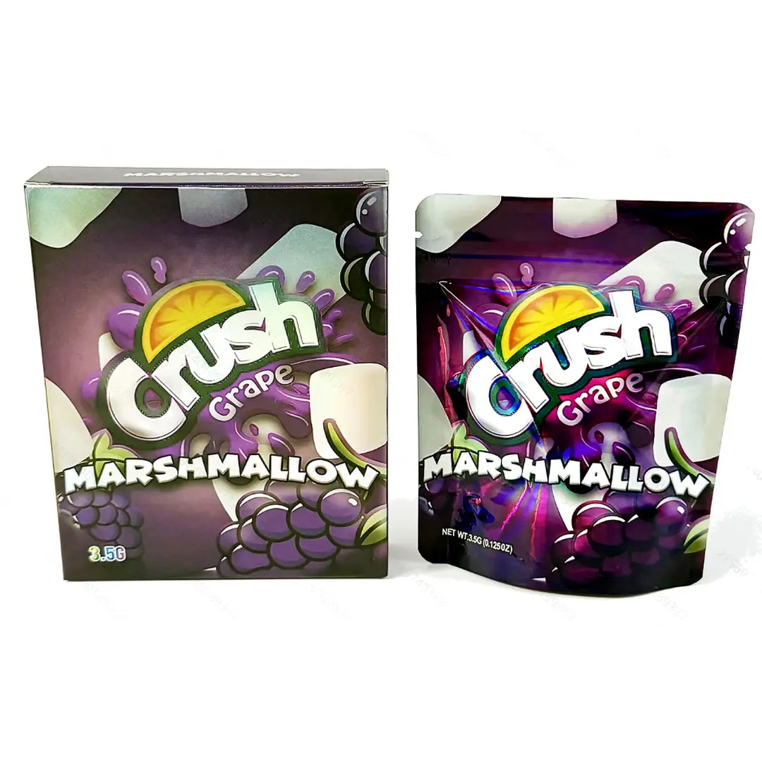 10 Pack 3.5g Mylar Bag & Box Set – Grape Design Smell Proof Resealable Packaging with Display Boxes