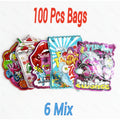3.5g mylar bags 100 pack 6 mixed designs smell proof ziplock pouches