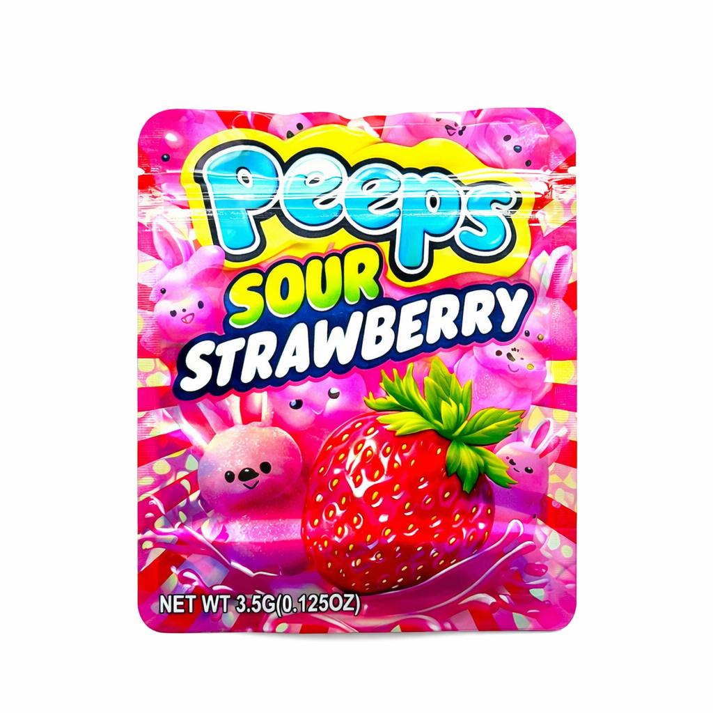 50 Pcs 3.5g Mylar Bags Smell Proof Ziplock – Strawberry Candy Style Foil Packaging, Resealable & Heat Sealable