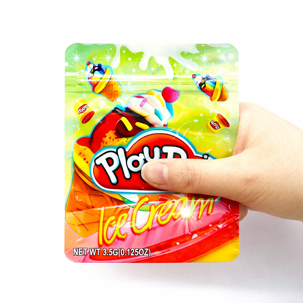 3.5g Mylar Bags Ice Cream Design Smell Proof Resealable Ziplock Stand Up Pouches for Candy Packaging