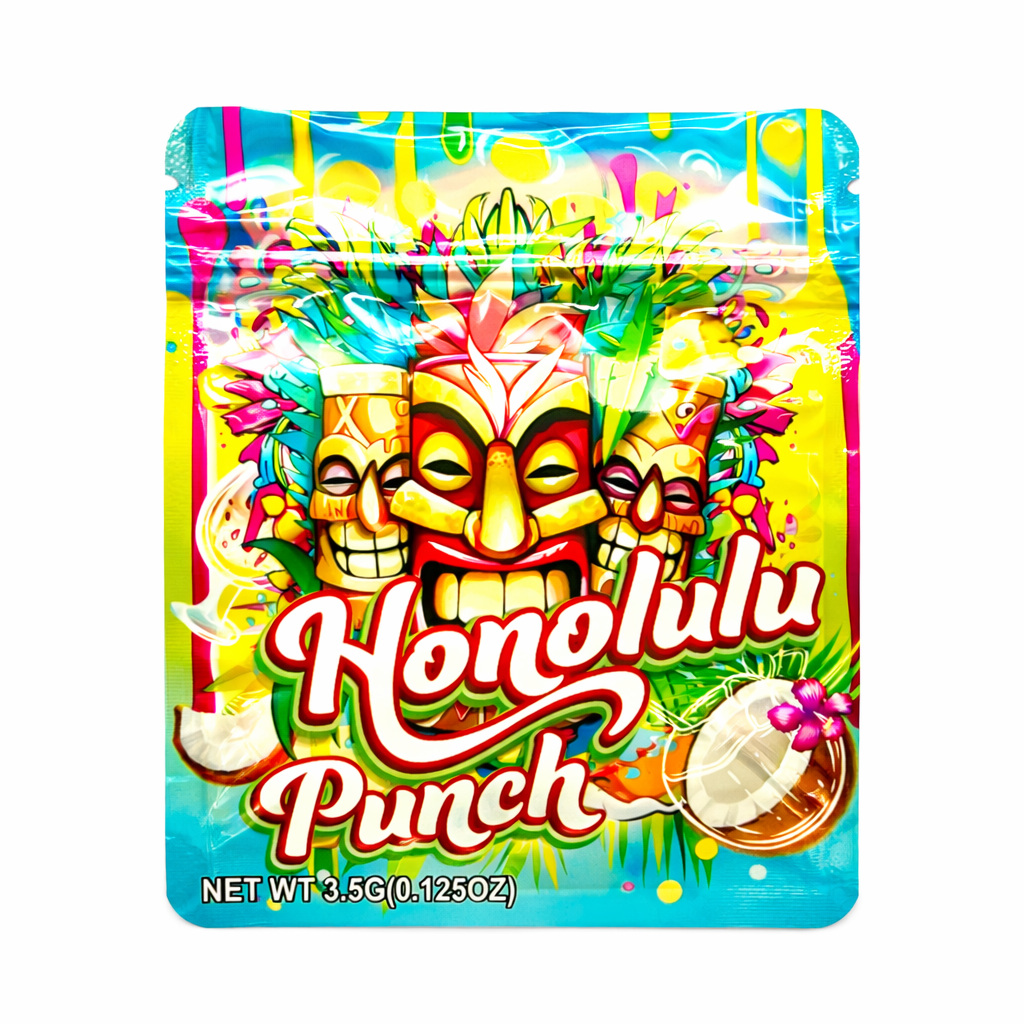 3.5g Mylar Bags Honolulu Punch Design Smell Proof Resealable Ziplock Stand Up Pouches for Candy Packaging