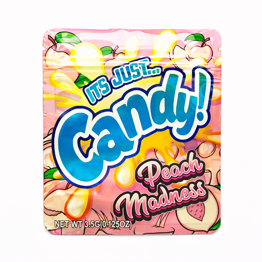 3.5g Mylar Bags Peach Candy Design Smell Proof Resealable Ziplock Stand Up Pouches for Candy Packaging