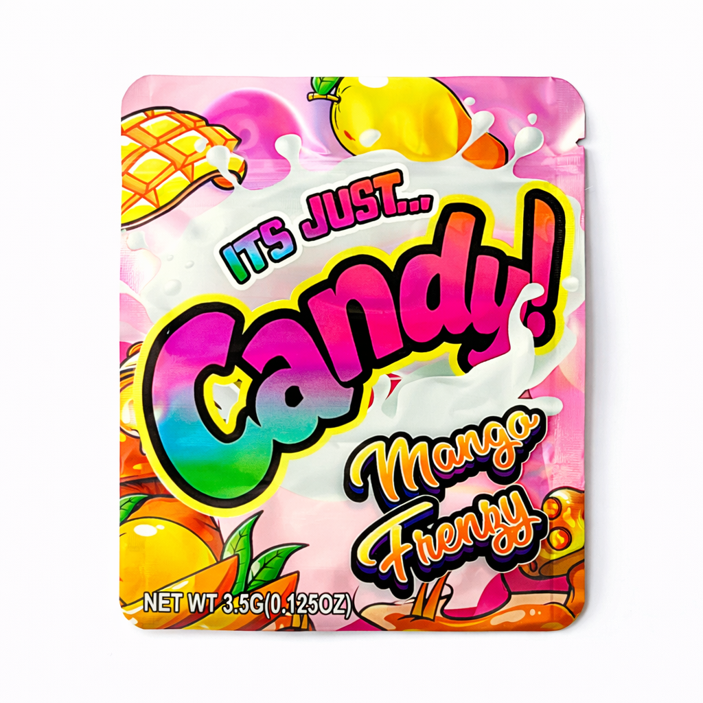3.5g Mylar Bags Mango Candy Design Smell Proof Resealable Ziplock Stand Up Pouches for Candy Packaging