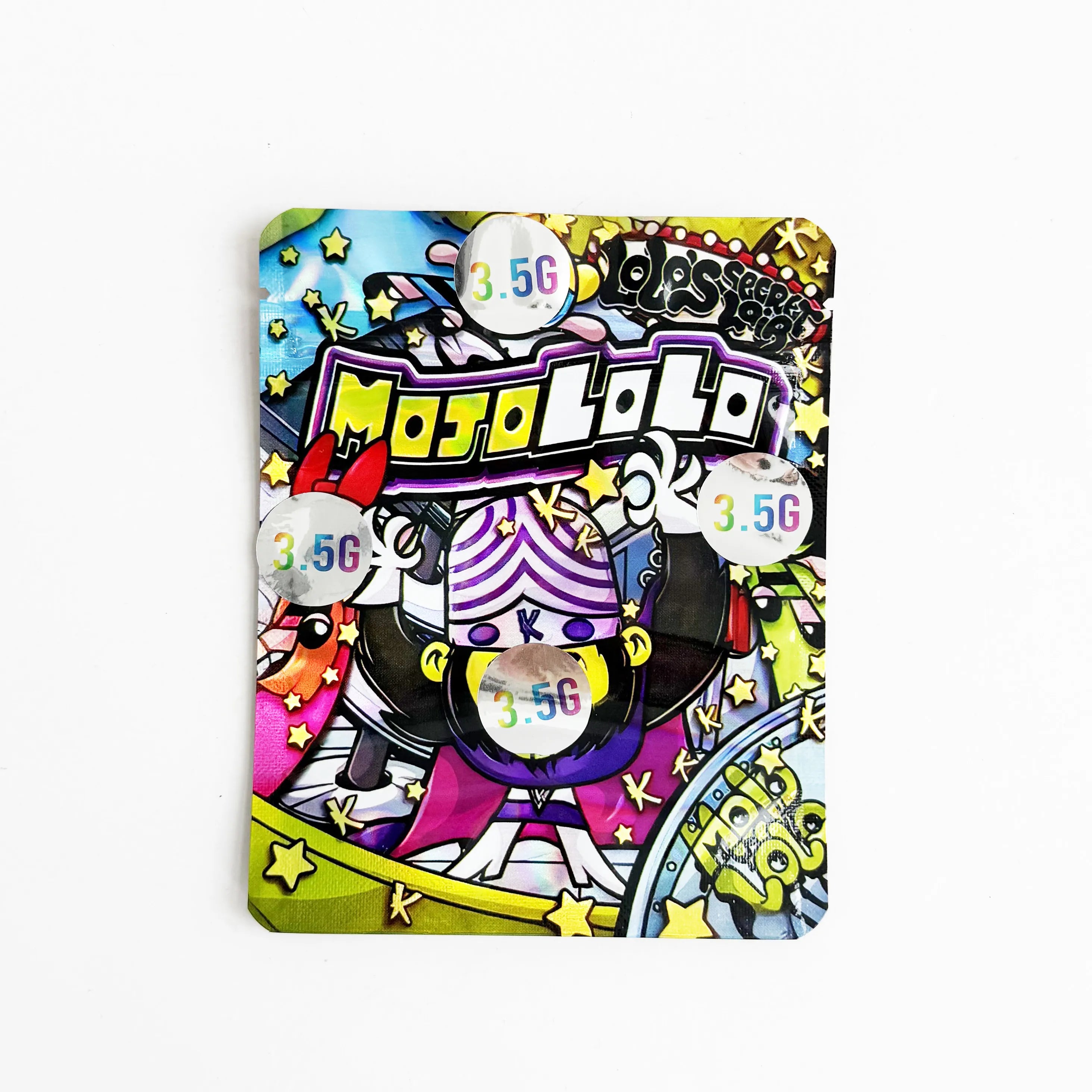 10 Pcs Mojololo Mylar Bags 3.5g | Smell Proof Ziplock Packaging Pouches | Colorful Cartoon Style Resealable Bags