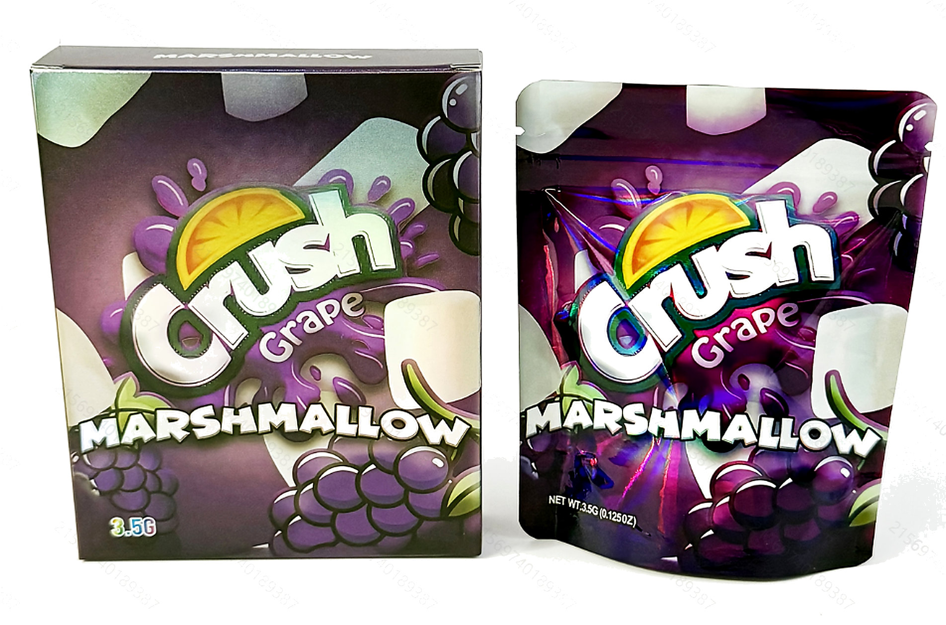 10 Pack 3.5g Mylar Bag & Box Set – Grape Design Smell Proof Resealable Packaging with Display Boxes