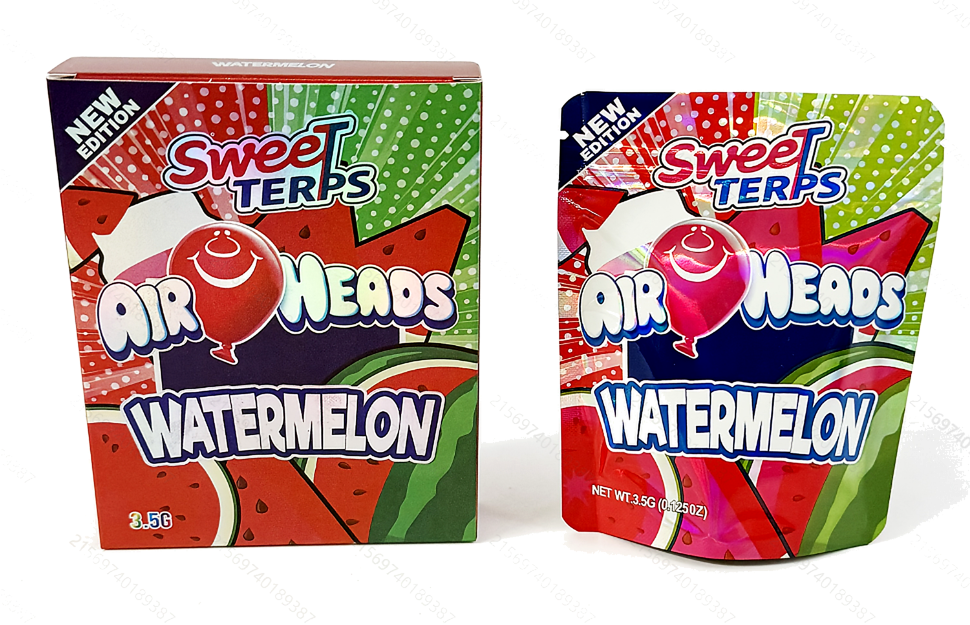 10 Pack 3.5g Mylar Bag & Box Set – Watermelon Design Smell Proof Resealable Packaging with Display Boxes