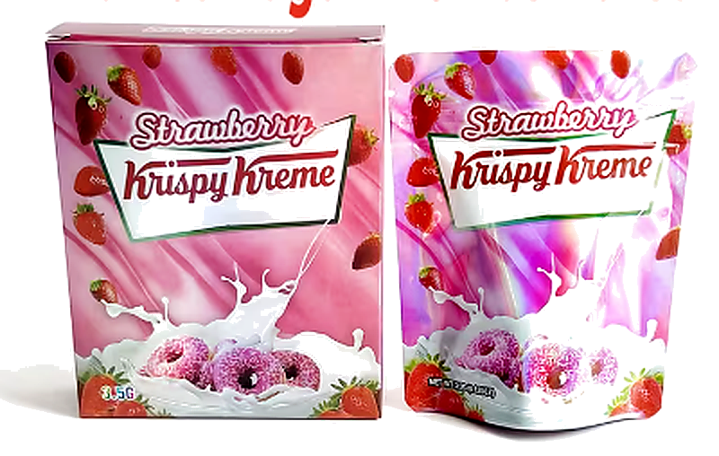 Strawberry Donut Style Mylar Bags & Boxes Set – 10 Pack Smell Proof 3.5g Packaging Kit