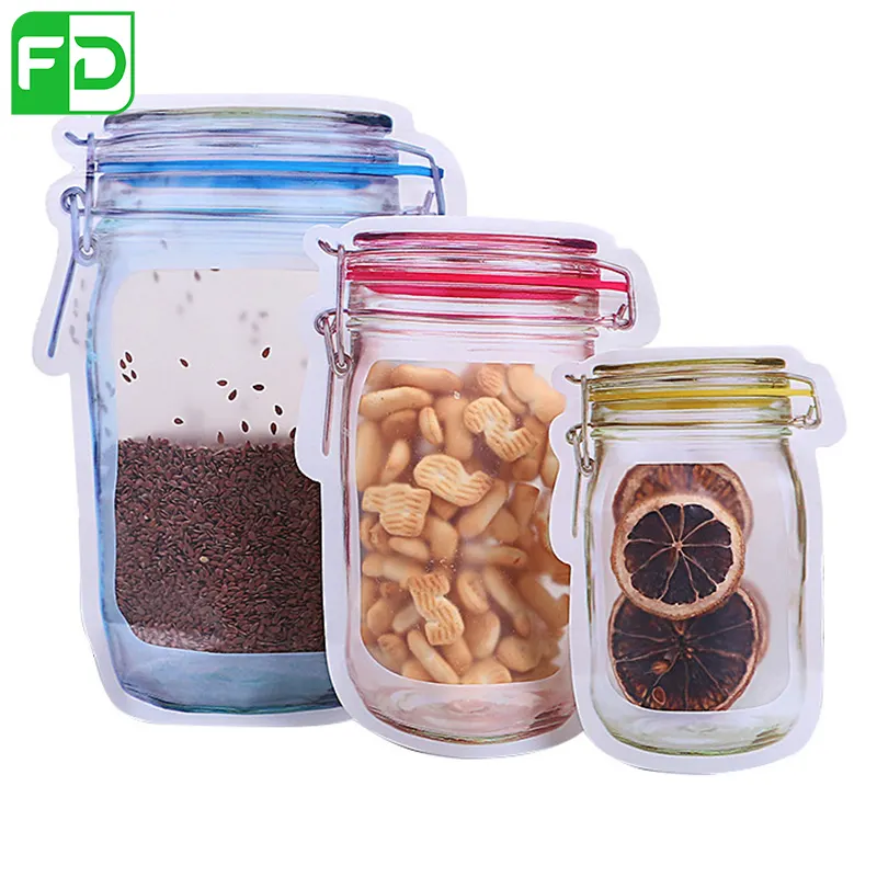 Three Mason jar bags with food