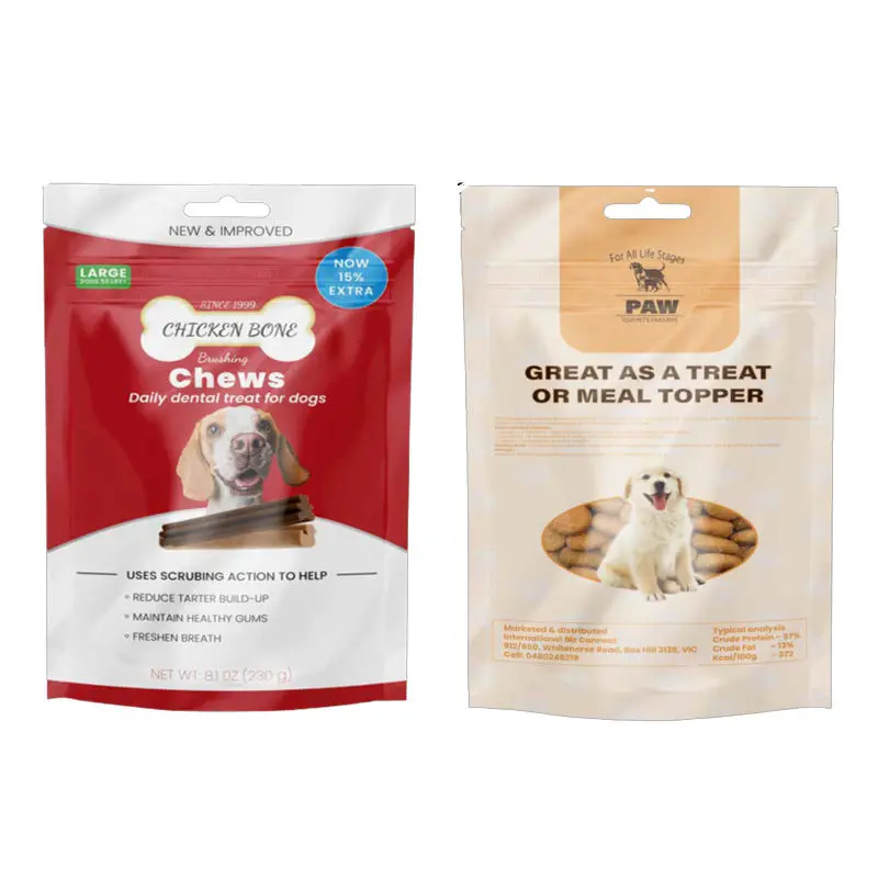 2 dog food bags printed with dog pictures